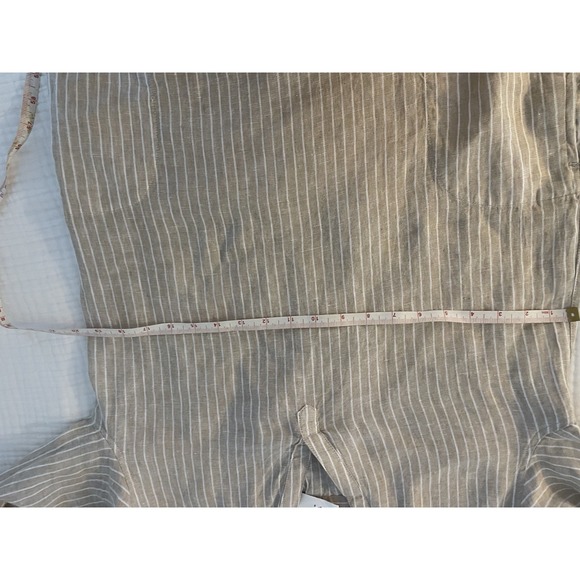 C&C california linen dress Sz. Small Roll Tab Shift Dress Beige Stripe new - Picture 9 of 10